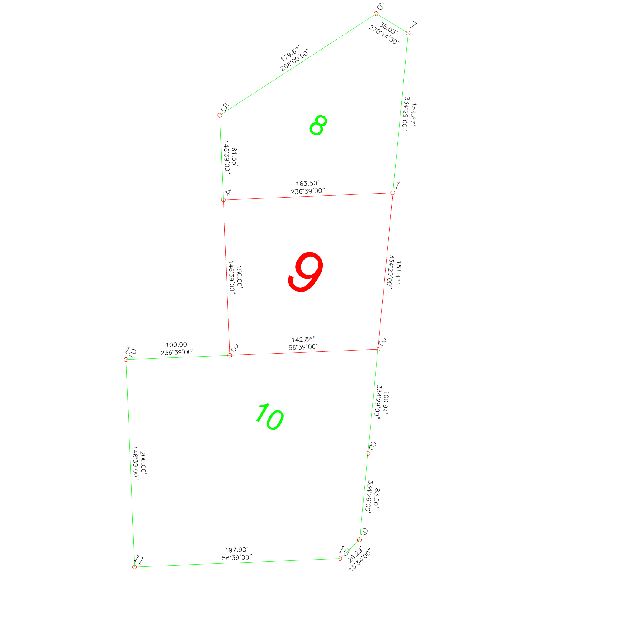 Staking plot for 3-9-4-008-063, centered on Lot 9